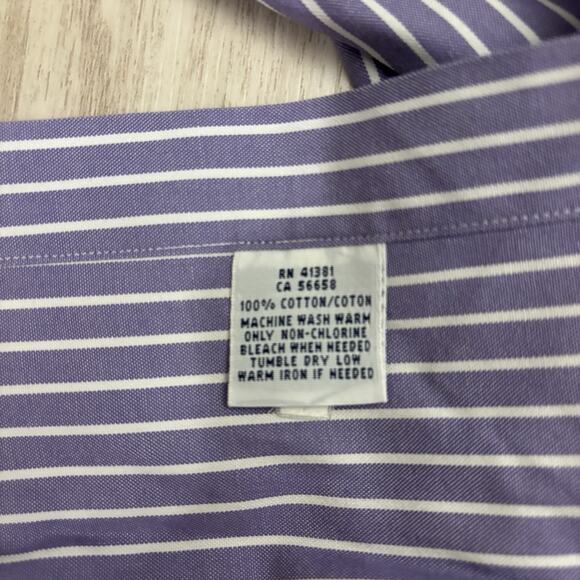 Ralph Lauren Polo Men Long Sleeve Blue Stripe L Classic Fit Button Up Brown Pony - Picture 8 of 9